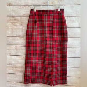 VINTAGE SAG HARBOR WOOL BLEND MAXI SKIRT IN RED PLAID